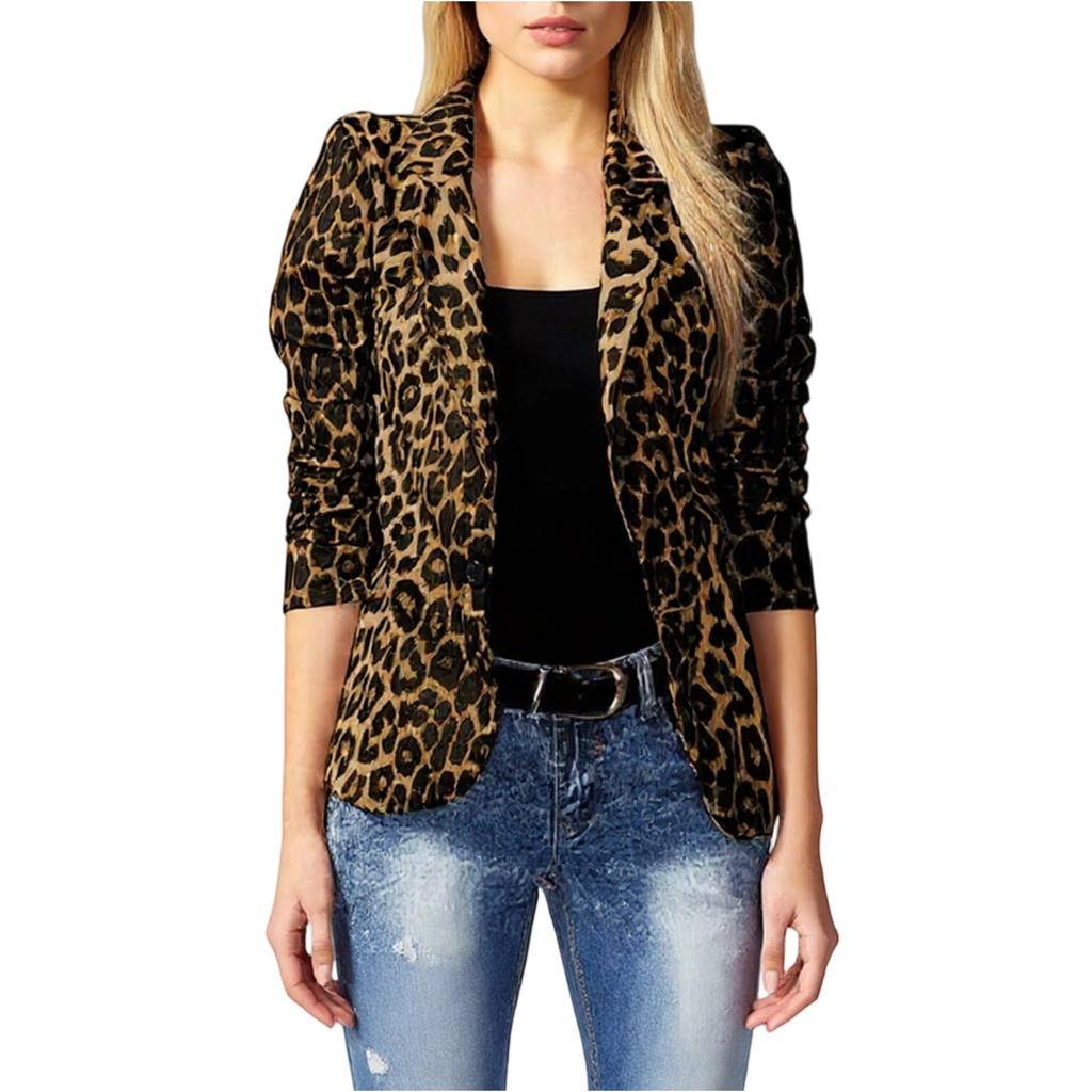 Women's Fashionable Leopard Print Temperament Commuting Thin Long-sleeved Small Suit