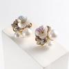 European American Crystal Shell Flower Pearl Stud Earrings