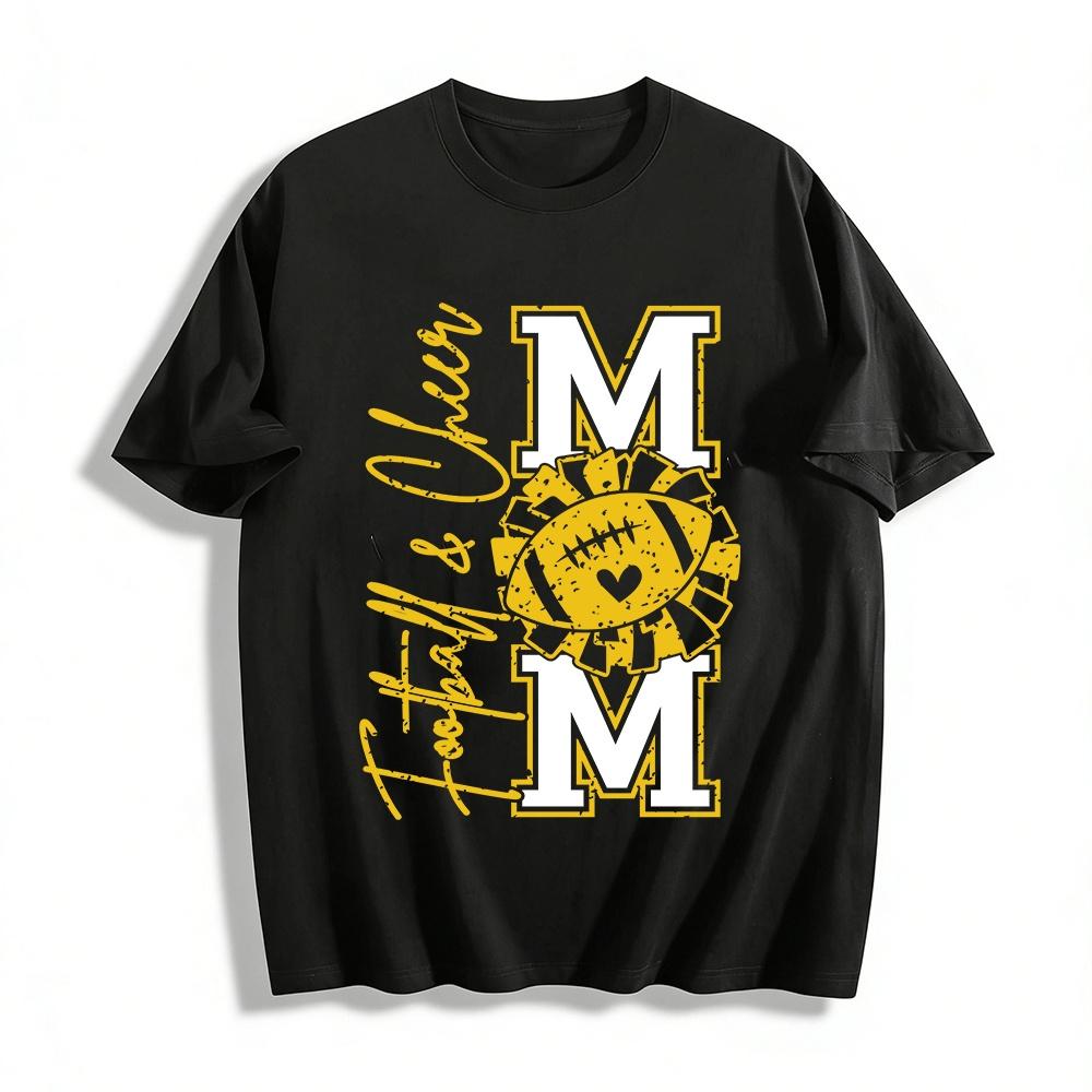 

Football & Cheer Mom Graphic Casual Tee For Game Day Pure cotton T-shirt 6XL