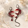 Red Crystal Asymmetry Earrings Tassel Chain Women Dangle Earrings Rhinestone Moon Earrings  Gift