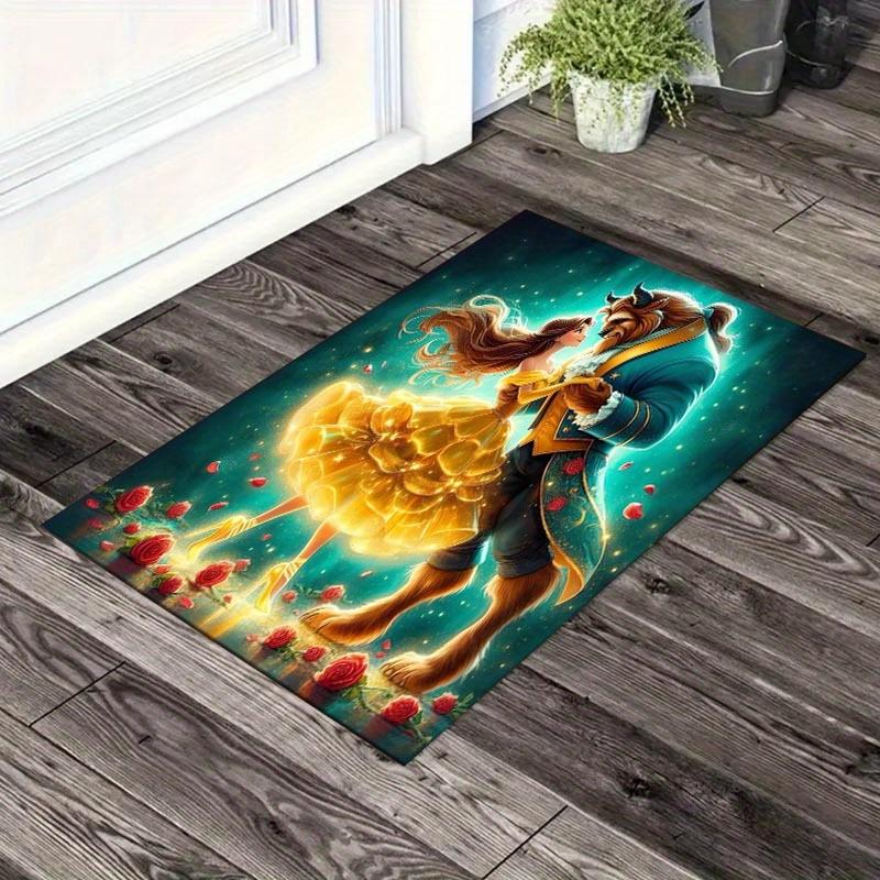 1pc Beauty and The Beast Pattern Area Rug Soft Flannel Floor Mat for Living Room, Office, Bedroom, Outdoor and Camping, Sofa Coffee Table Fl