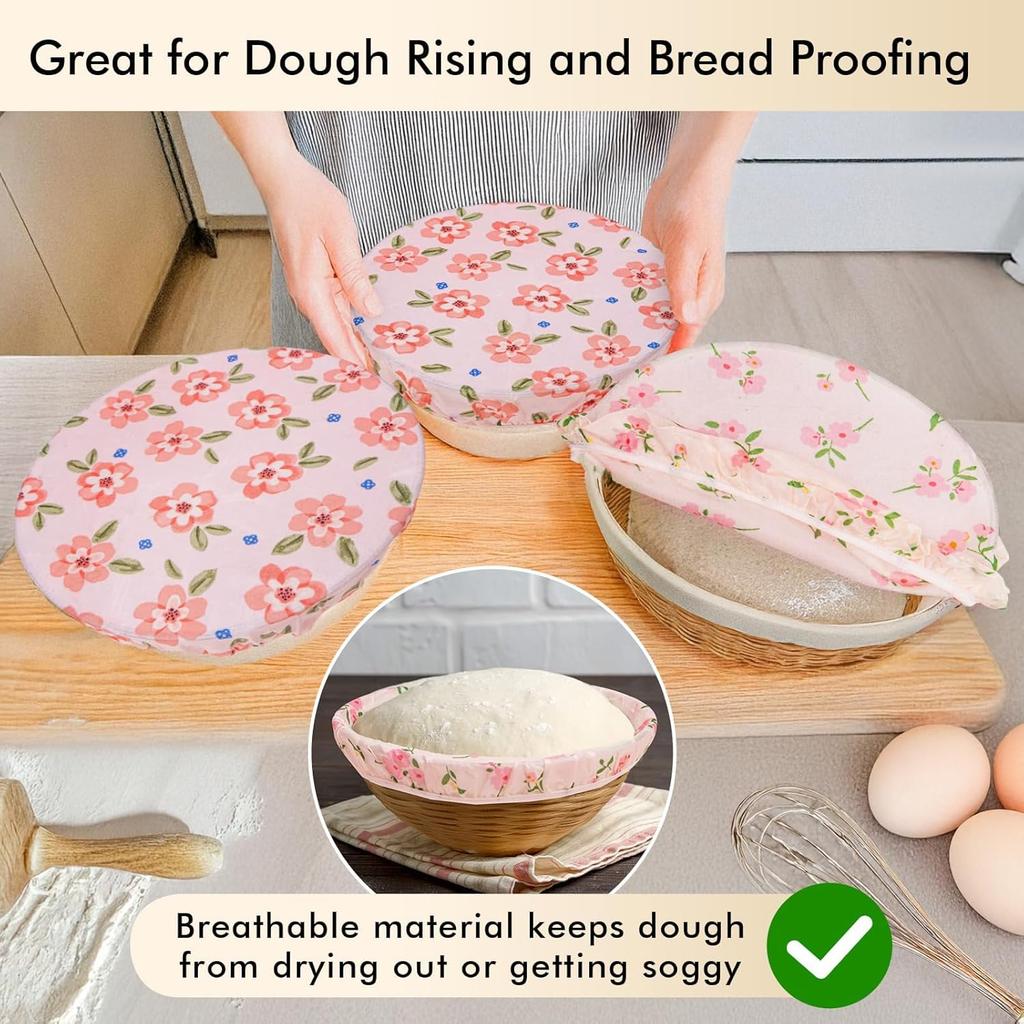 5 PCS Reble Bowl Covers for Bread Proofing, Beeswax Bowl Cover, Elastic Cotton Cloth Sourdough Covers for Proofing, Food Storage Containers Lids