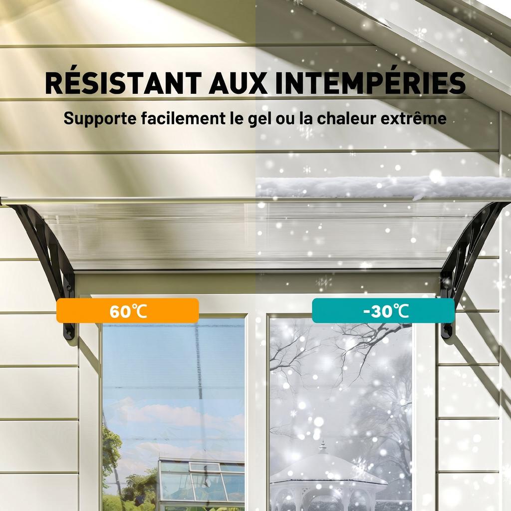 Entrance Door Canopy, Exterior Awning, Polycarbonate, Aluminum Profile, 110 x 60 cm, Transparent