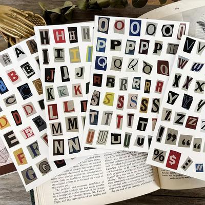 181 Stück/4 Bögen Englische Alphabet-Aufkleber Korea Ins-Stil Dekorative Collage Zahlen-Symbol-Aufkleber Vintage Ästhetik