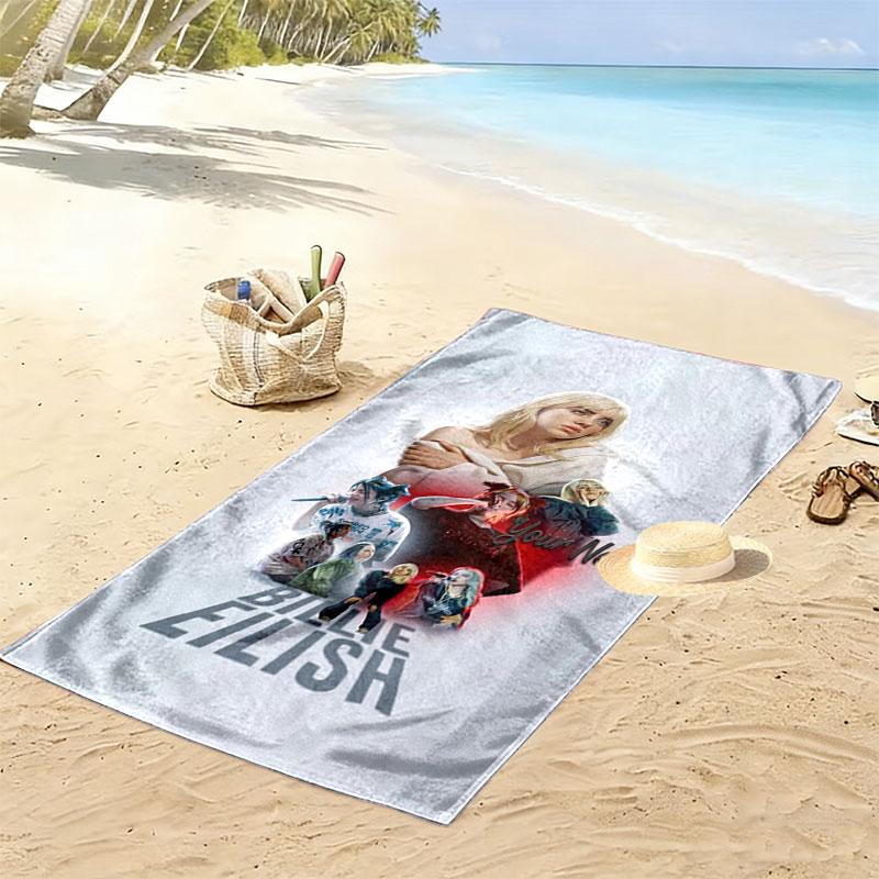 Billie Eilish Custom Name Print Beach Towel, Large Soft Quick Dry Towel for Beach Camping Swimming