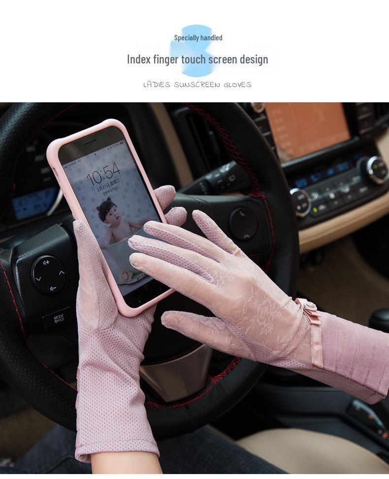 Spitzen-Schleife Touchscreen Sonnenschutz-Handschuhe für Damen – Atmungsaktive Sommerhandschuhe zum Fahren & Radfahren