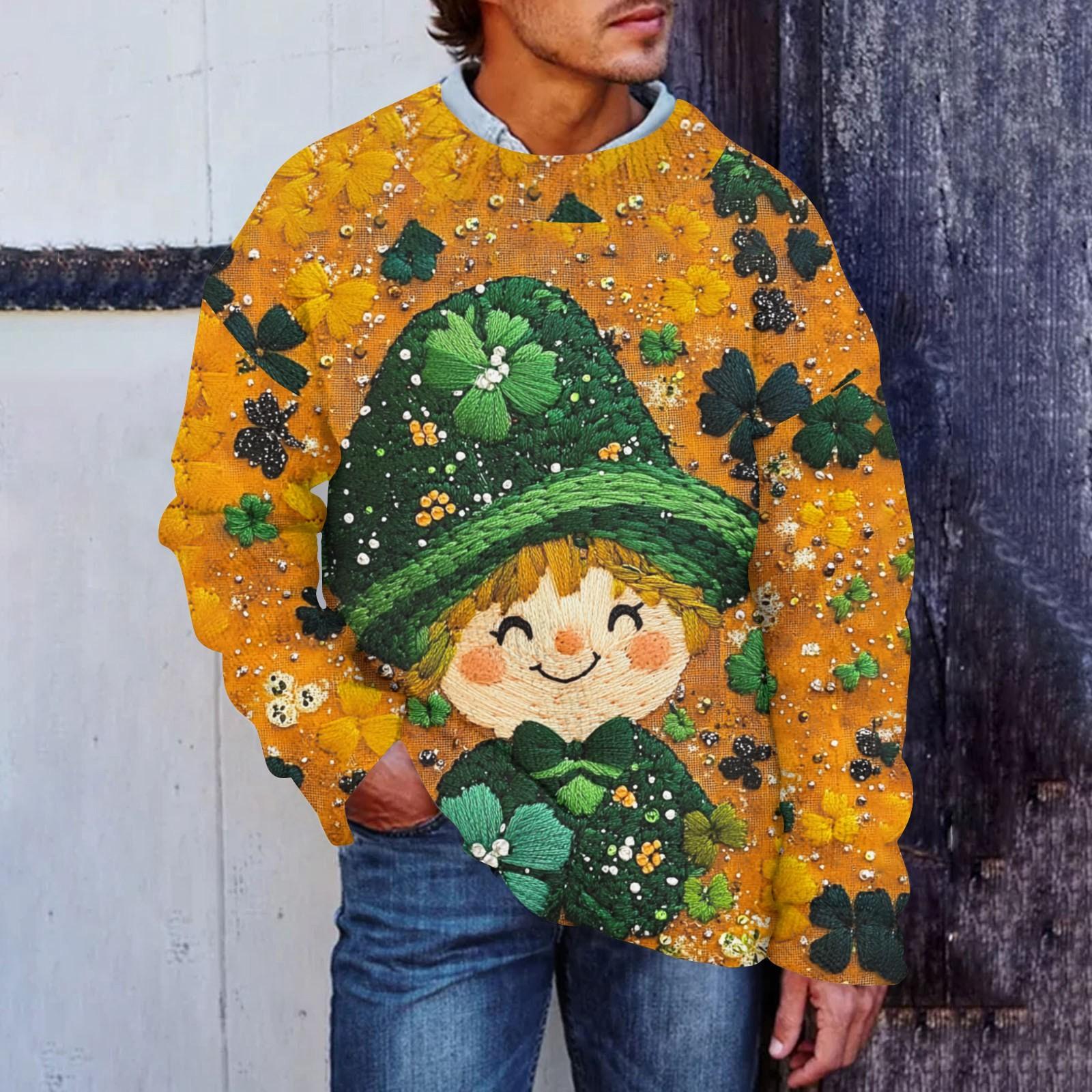 

Мужская мода повседневная с длинным рукавом St. Pacrit Gentle Printed Crewneck Woolen Imitation свитер Цветочный Crewneck Sweatshirt Loose Long Sleeves XL жёлтый