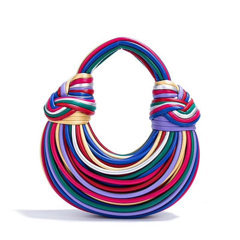 

Плетеная сумка через плечо для женщин, маленькая сумка-клатч из искусственной кожи, женская сумка-сумка с ручкой сверху в виде лапши, сумка-тоут для выпускного вечера разноцветный