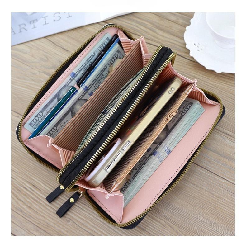 Women’s Long Double Zipper Wallet Large Capacity Clutch Purse Wristlet Phone Wallet Multi Card Holder Coin Purse PU Leather Organizer Wallet for Women