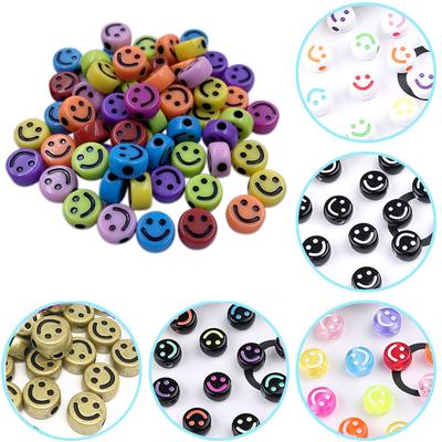 Perline colorate con volto sorridente e lettera, perline distanziatrici sciolte in acrilico per la creazione di gioielli, accessori per braccialetti fatti a mano fai-da-te