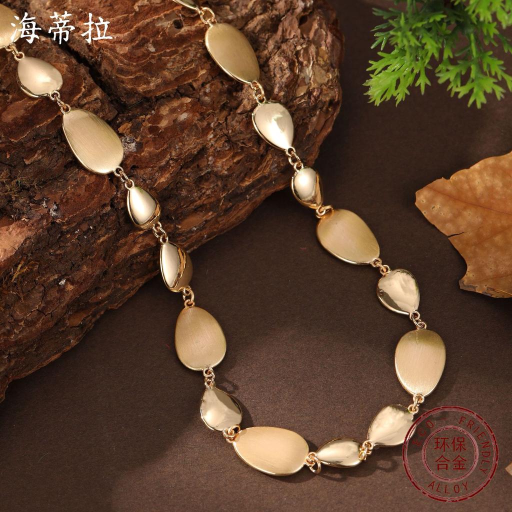 New brushed smooth water drop combination OT buckle necklace, women's simple and advanced water drop versatile necklace