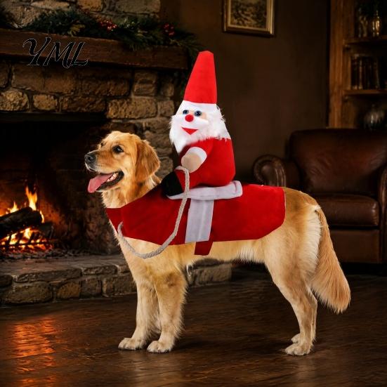 Dog Christmas Party Dress Santa Rider Costume, Outfit, Adjustable Closure, Funny Festival Pet Photo Shoot Props Apparel for Small To Medium