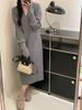 Autumn and winter lazy style thin V-neck pullover sweater loose casual temperament solid color long-sleeved knitted dress