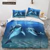 Set Biancheria da Letto 3D alla Moda Delfino Blu del Mare Set Copripiumino Federa Carina Lusso Tessile per la Casa Dimensioni Queen Full 140X200