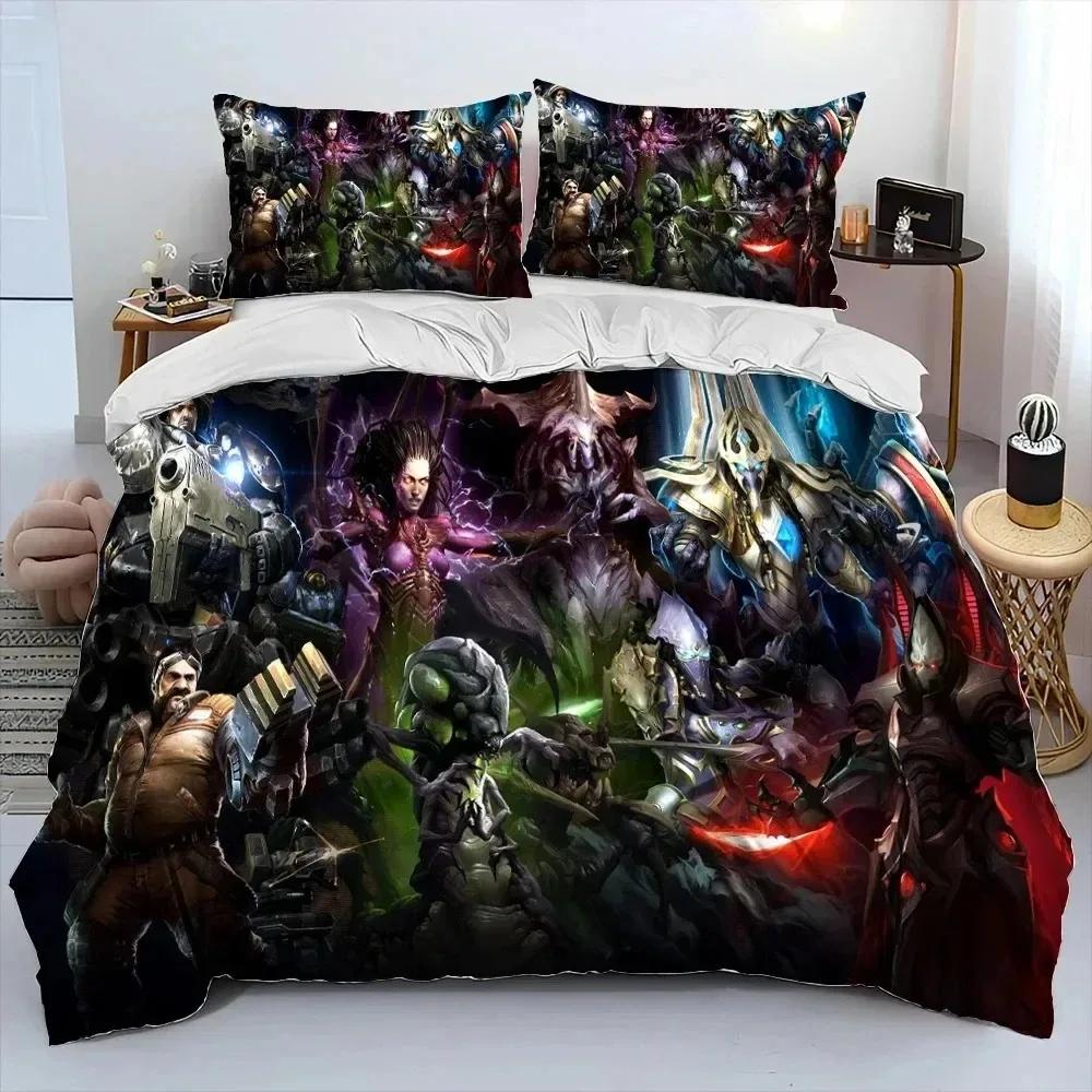 Zestaw pościeli 3D HD StarCraft Gra Gamer PC, Poszwa na kołdrę Zestaw do łóżka Poszwa na kołdrę Poszewka na poduszkę, Zestaw pościeli w rozmiarze king queen dla dzieci