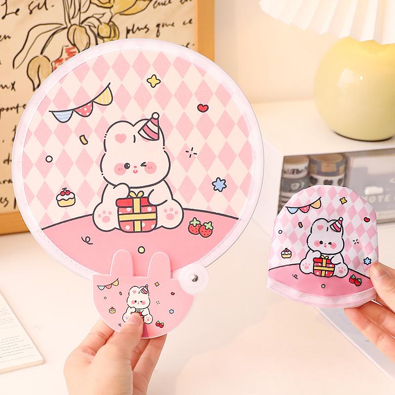1PCS Cute Folding Fan with Reflective Board Cartoon Portable Fan Small Fan Student Mini Fabric Group Fan Folding Fan