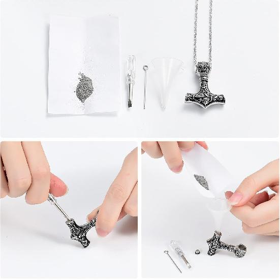 shajwo Mjolnir Thors Hammer Urn Necklace for Ashes for Men Celtic Nordic Viking Cremation Jewelry for Women Keepsake Memorial Ashes Pendant