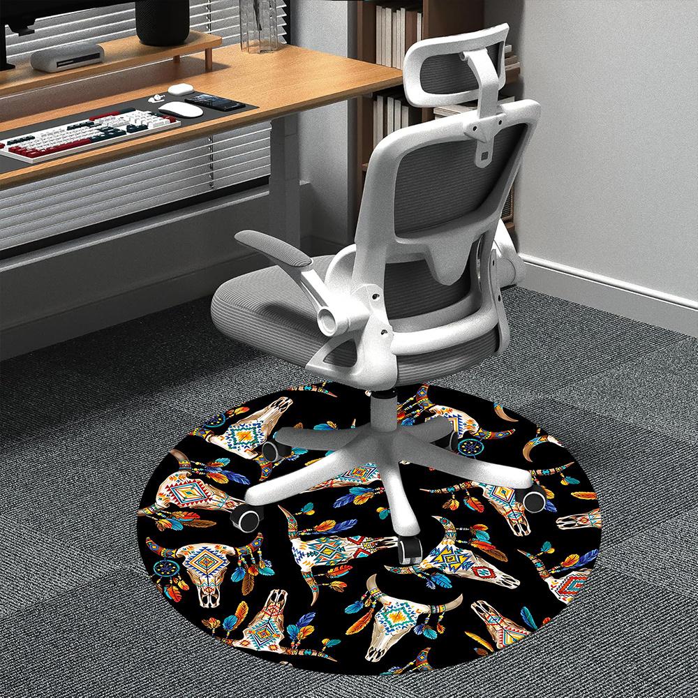 

1pc Cow Skulls Native Office Round Area Rug, Indoor Mat Suitable ForOffice, Under Office Chairs Bedroom Living Room Home Decor, Room Deco 027 80cm by 80cm