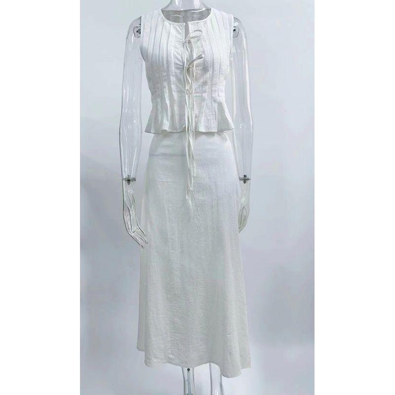 Western Style New Sleeveless Lace-up Vest Skirt sets Lace up Vest Half Skirt Set