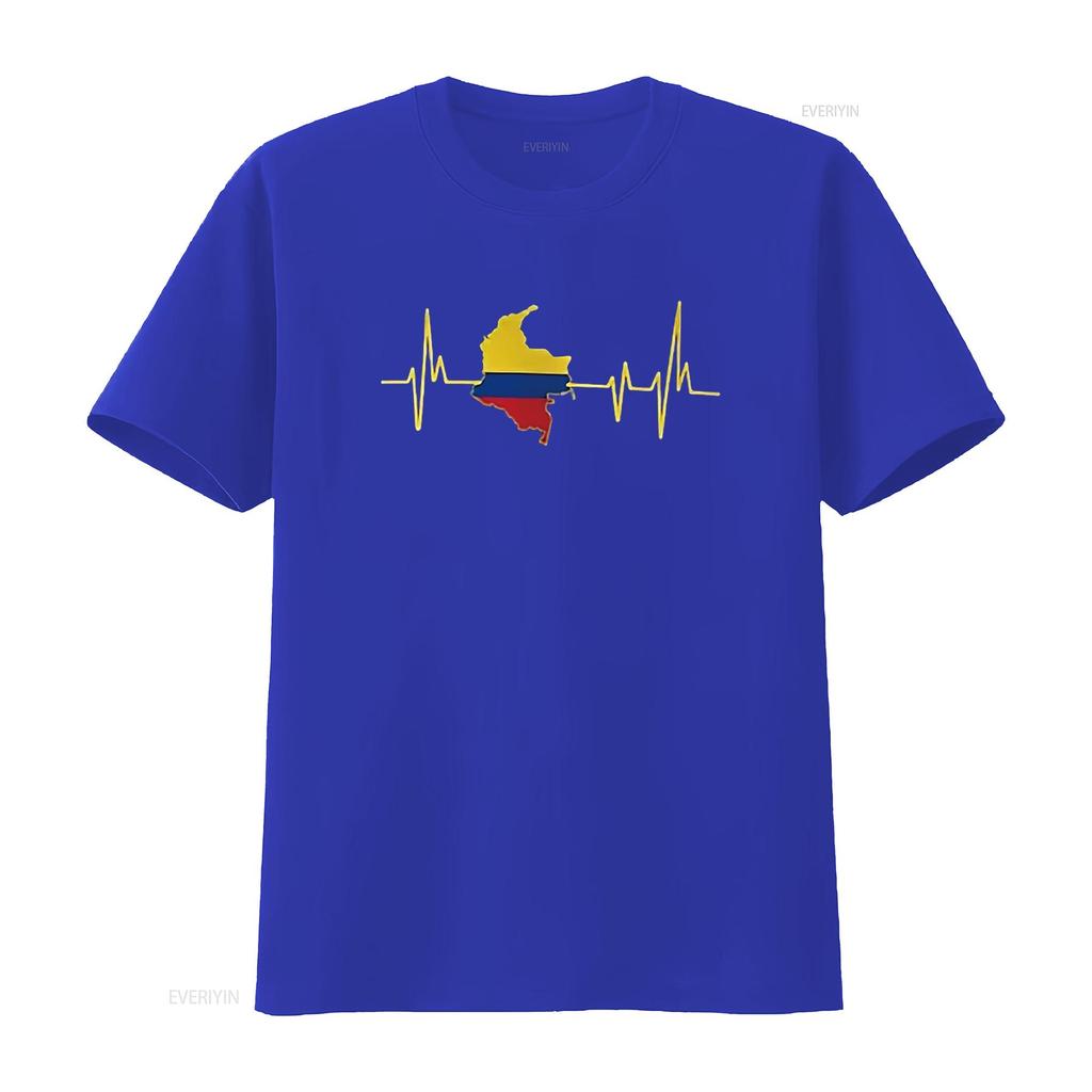 Mens Heartbeat Design Colombian Flag Colombia T Shirt Black vintage Washed Versatile Casual Stretched graphic designer clothes