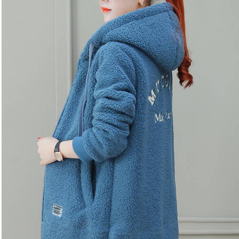 

Женский утепленный свитер с подкладкой, зимняя новинка, топы, кардиган, теплое пальто из искусственной овечьей шерсти 3XL джинсовый синий