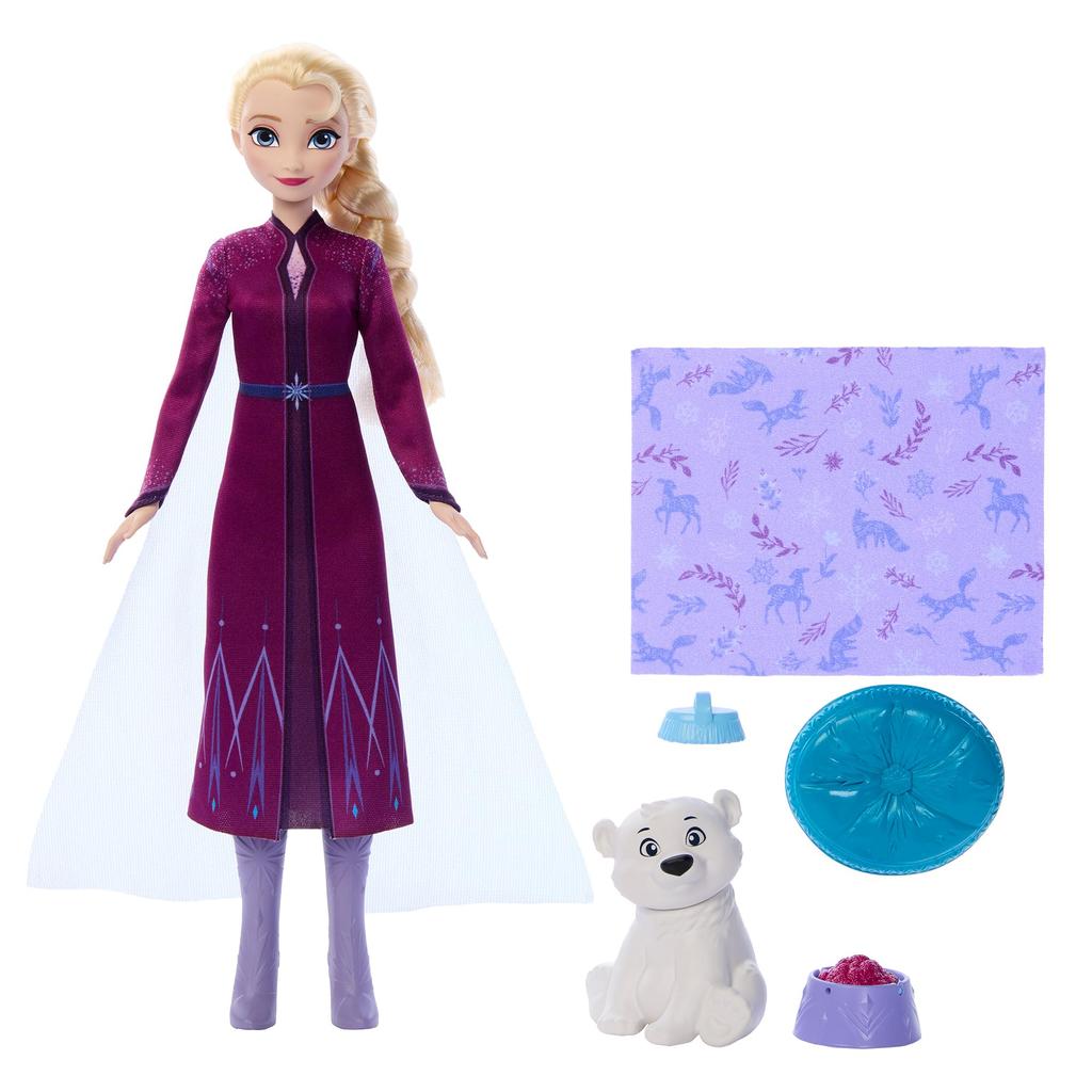 Mattel Disney Frozen Arendelle Animals Elsa and Polar Bear Doll House for Pretend Ages 3 and JFG16 Dress-Up Play, Up, Purple,