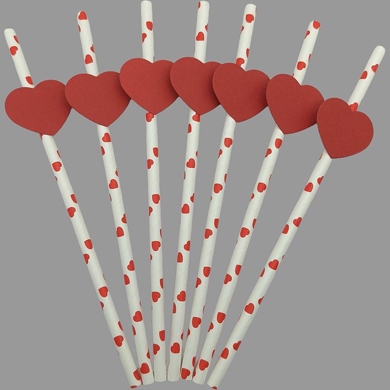 Ecofriendly Heart Card Disposable Paper Straws For Cake And Party Decor