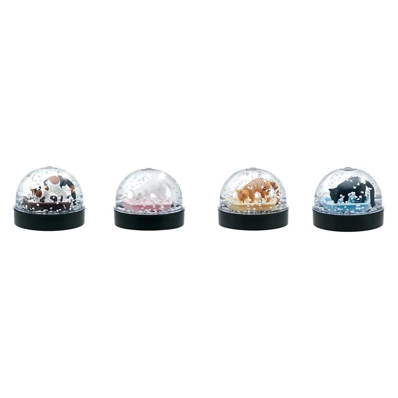Äkta Gacha Figur Liten Skala Modell Kattlåda Snökristallkula Ägg Twist Tre Blommor Kattrakning Kattlåda Figur Leksaker