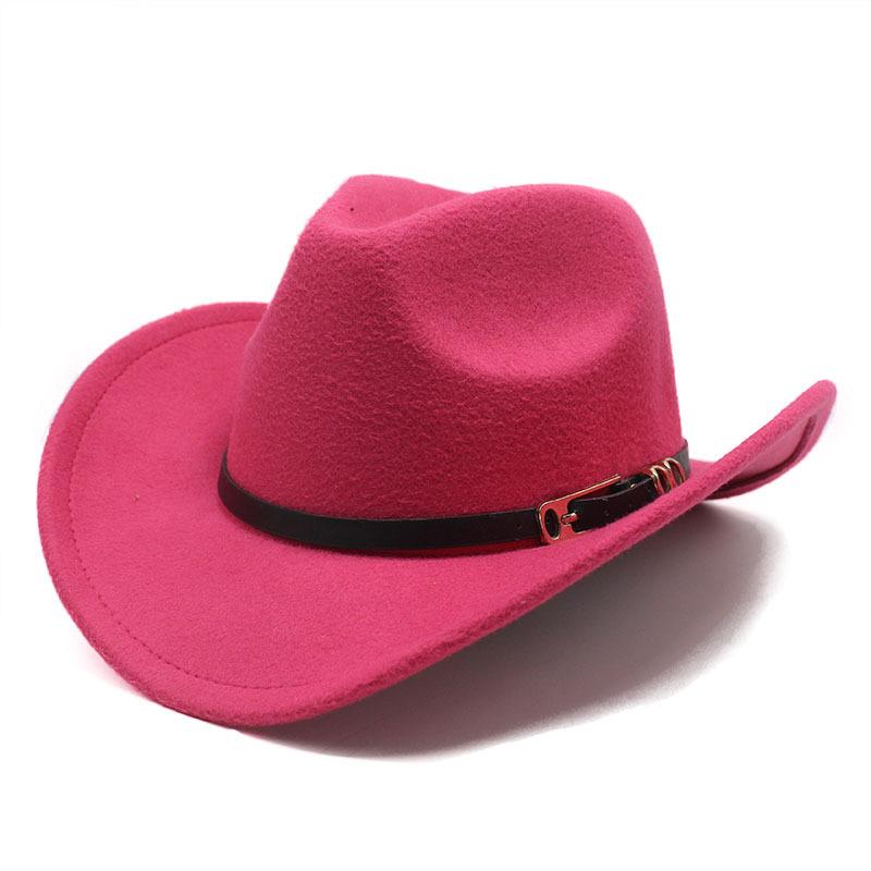 Metal Buckle Belt Cowboy Hat Woolen Top Hat Men'S And Women'S Big Edge Curled Jazz Felt Hat