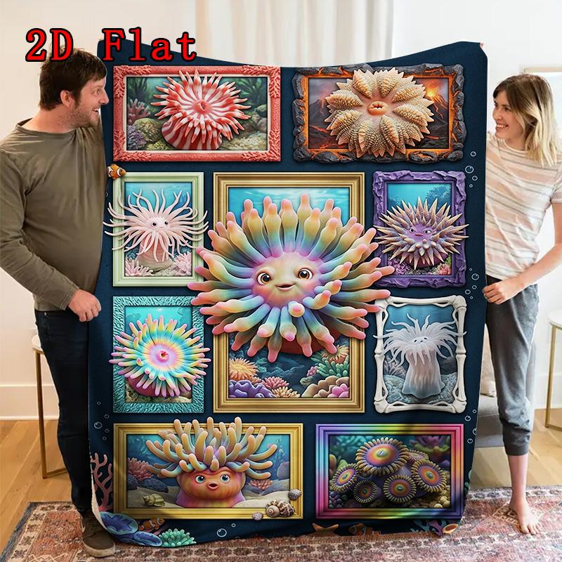 Ocean Creature Gallery 2D Flat Pattern Flannel Blanket, High Quality All Seasons, Home Decor, Warmth and Comfort, Perfect for Christmas Gifts.