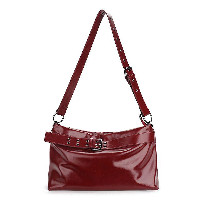 

Jane/Original Small Size Mukens Bordeaux Red Belt Buckle Oil Wax Leather Retro One Shoulder Shoulder Tote Bag Small size Bodor Red In Stock
