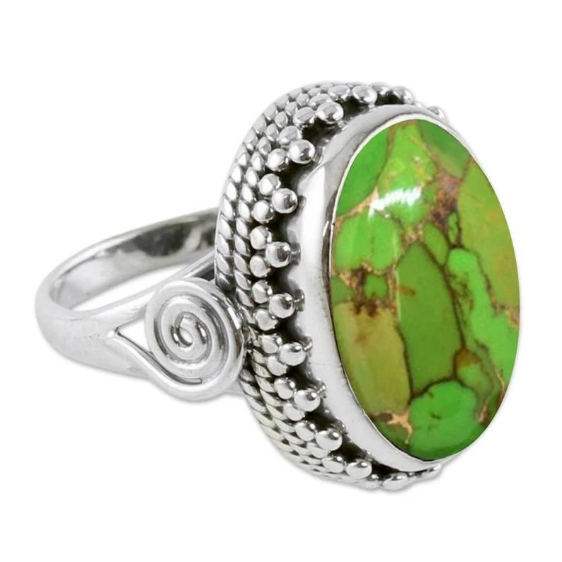 Bague en argent sterling 925 avec pierres précieuses turquoise en cuivre vert, bijoux faits à la main, bague solide pour femme, cadeau pour des occasions spéciales - 5,65 g env.