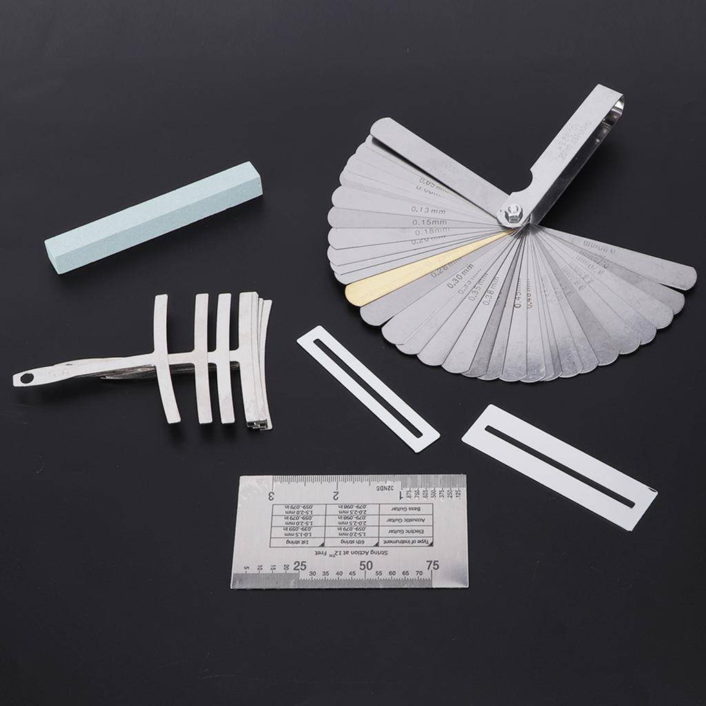 Set de scule pentru chitară, inclusiv șlefuitor, șablon de rază, riglă pentru acțiunea corzilor, protecții pentru tastieră