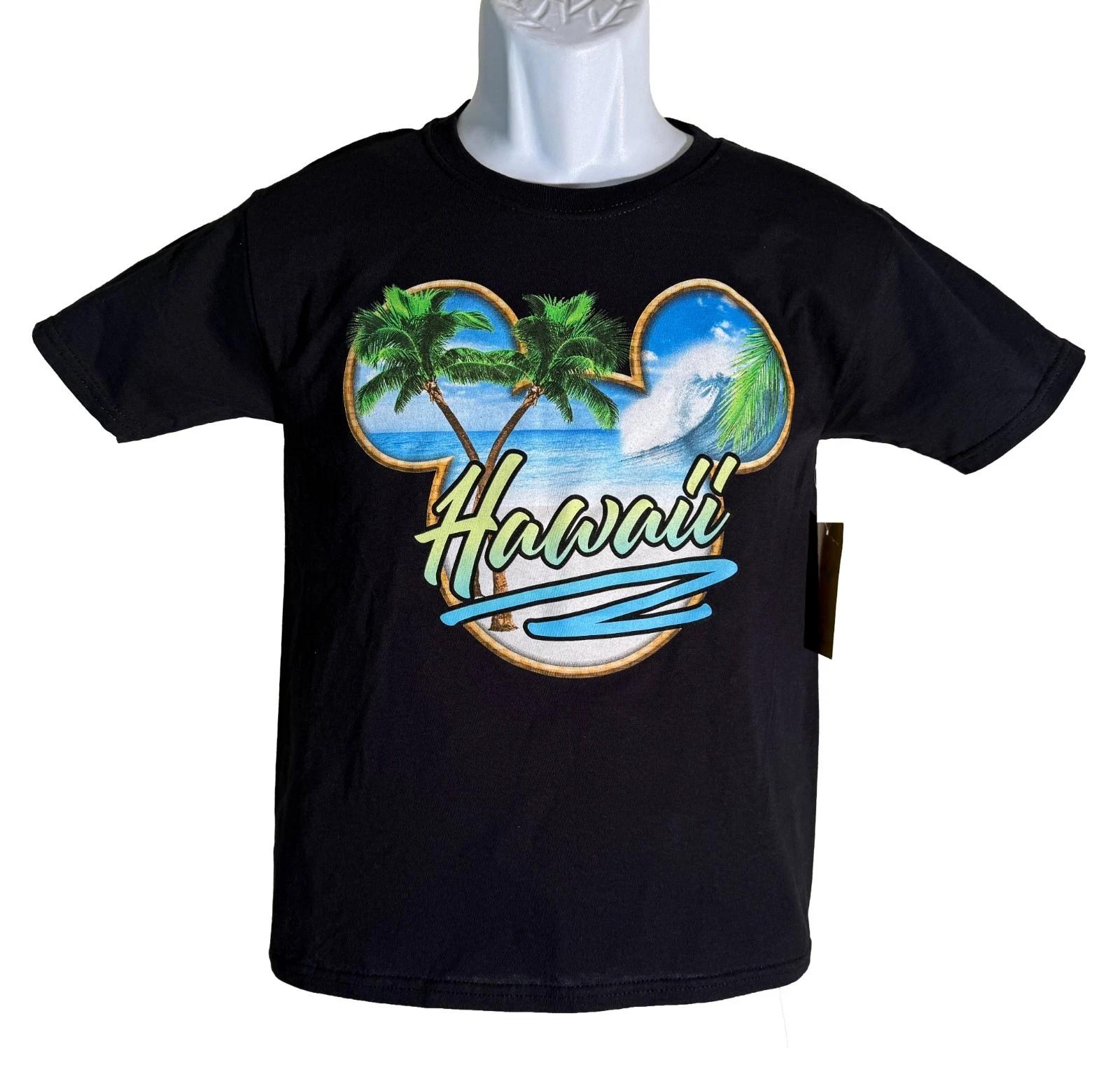 DISNEY Boy s Short Sleeve HAWAII Black 100% Cotton T-shirt Mens Tees Top Large NWT XL