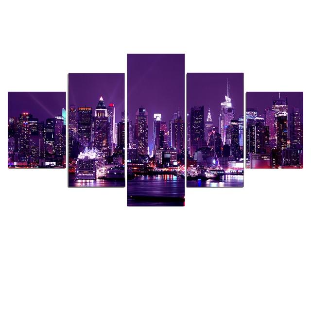 5 Pieces New York City Scenery Pictures Canvas Painting Prints Night View Poster Home Decor Wall Art for Living Room NO FRAME