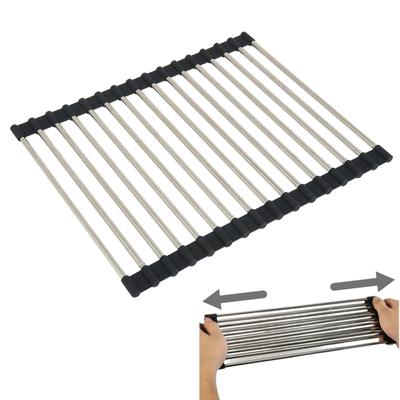 East Leaf Drainer Rack Cutting Board Holder Telescopic Folding Sink Kitchen Cooking Space Expansion Stainless Steel Black (50-29x26cm)