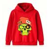 Kids Boys Girls Cozy Pullover Hoodie, Cool Cartoon Green Skull With Orange Beanie Star Graphic Casual Long Sleeve Hooded Sweatshirt For  Streetwear