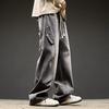 JYL Men's Parachute Pants American Vintage Pleated Patchwork Winter Loose Straight Denim