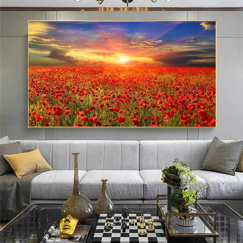 Vintage Canvas Painting Flower Sea Wall Art Pictures For Living Room Lavender Sunflower Landscape Posters Indoor Home Decoration
