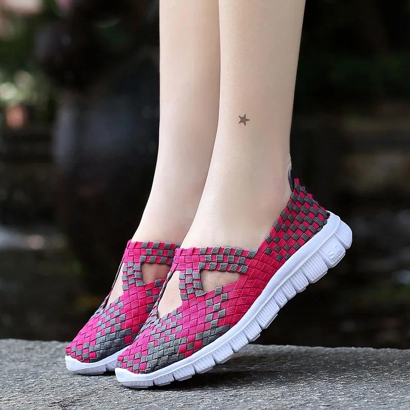 Fashion Women Flat Shoes Elastic Band Weave Shoe Woman Comfort Flat Shoes Girls Casual Sneaker Loafers Zapatos De Mujer