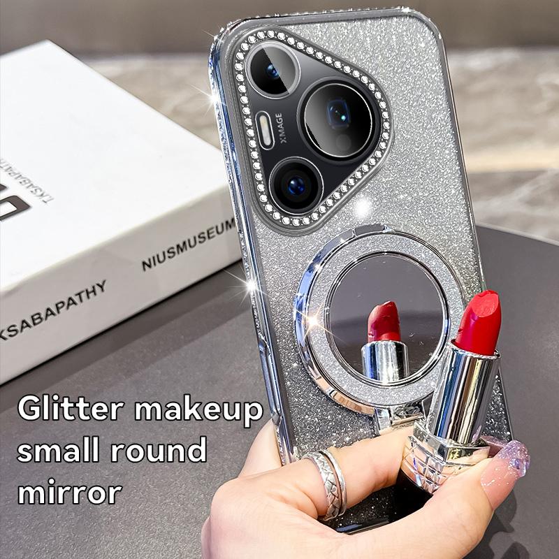 Fashion Diamond Glitter Plating Silicone Soft Case For Huawei P40 Lite P50 Pro P60 P70 Pura 70 Pro Bracket Shockproof Back Cover
