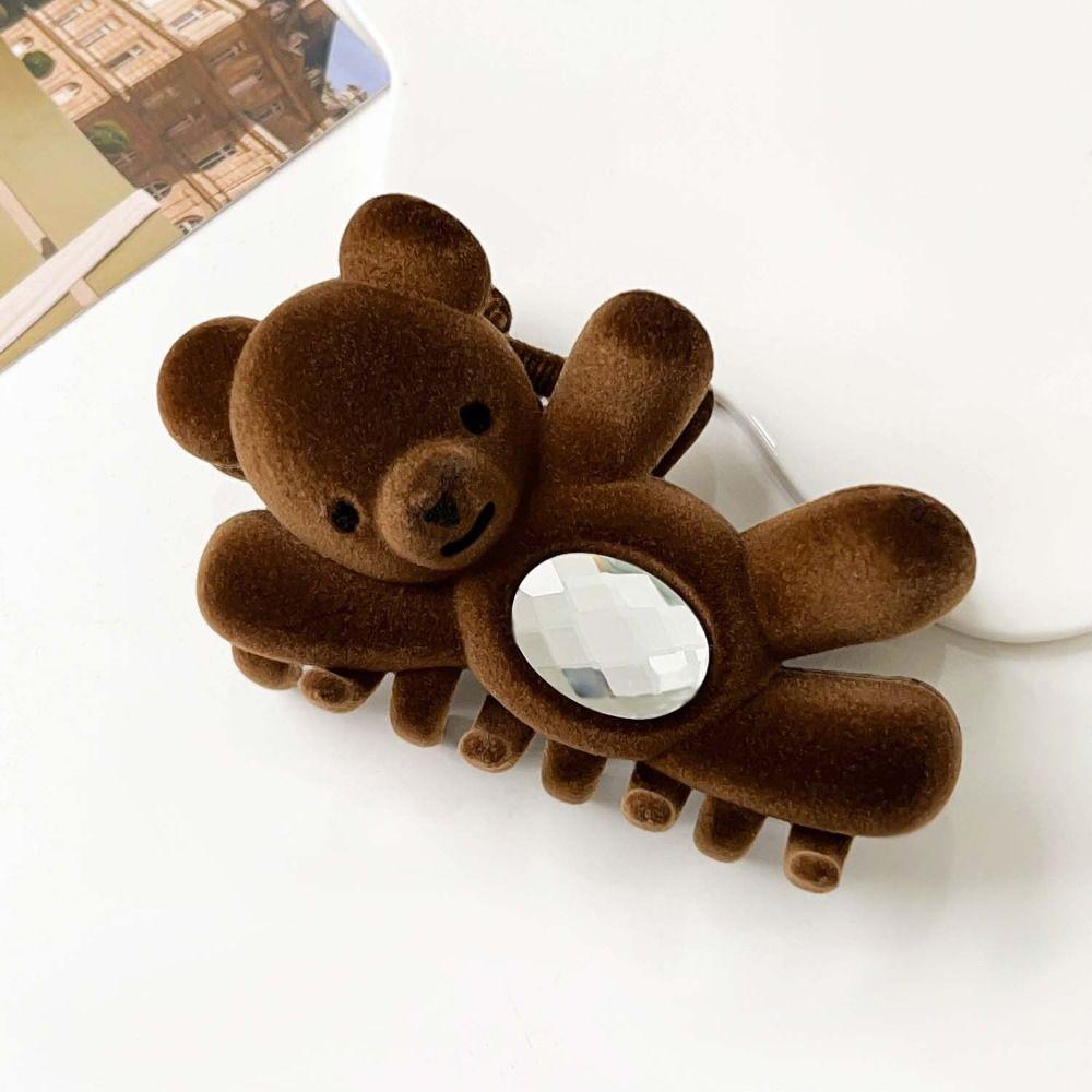 

Флокированный Милый Медведь Зажим для Волос Стразы Заколка для Волос на Затылок Модный Зажим-Акула для Захвата Волос Путешествие кофейный