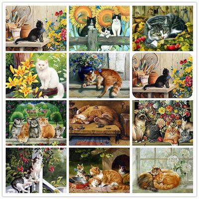 5D DIY Diamond Painting Animals Cross Stitch Craft Full Round Drill Cute Cat Diamond Embroidery Sale Decorations For Home