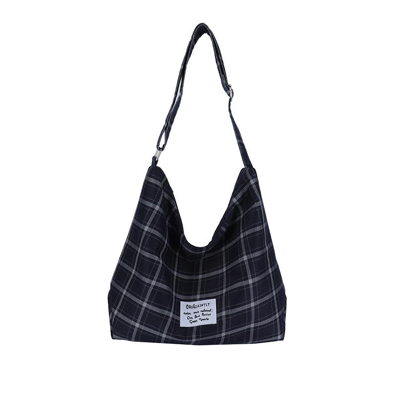 Casual plaid printed shoulder bag College style fashionable versatile tote bag large capacity textured messenger bag women