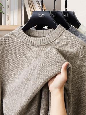 Maschinenwaschbarer 100% reine Wolle Herren Verdickter Rundhals Strickpullover Pullover