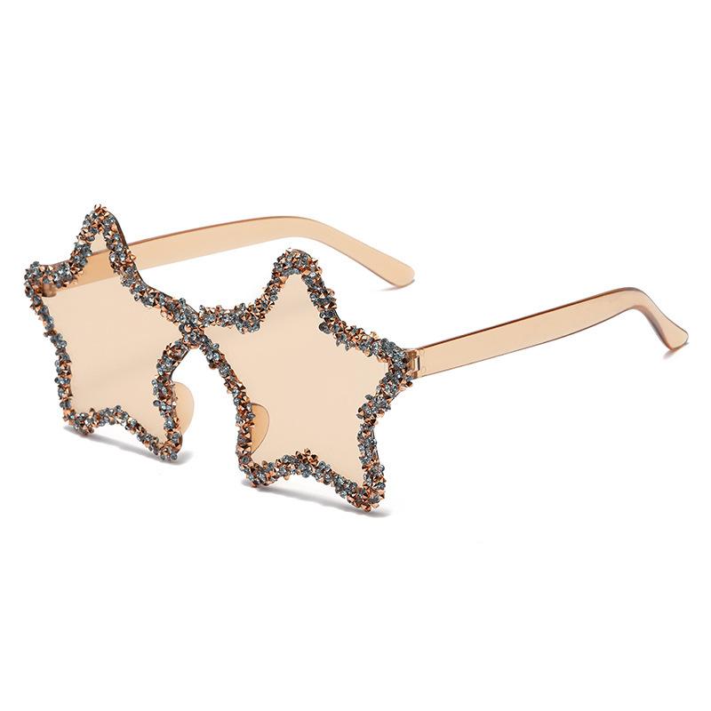 New handmade diamond-encrusted five-pointed star candy-colored sunglasses street shot concave party bar fried street sweet cool sunglasses