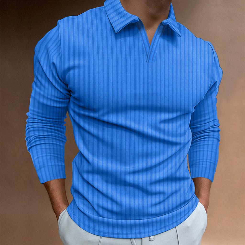 European And American  And Winter V-neck Stripe Long Sleeved Men's Shirt
