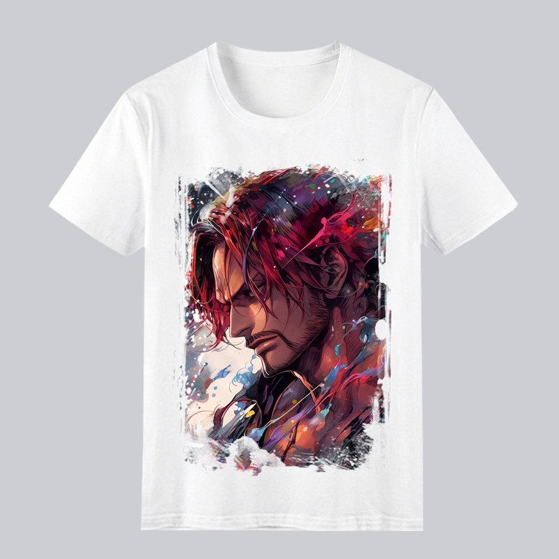 One Piece Print T-shirt Red Hair Shanks Casual Comfortable High Quality Cotton Family Clothing