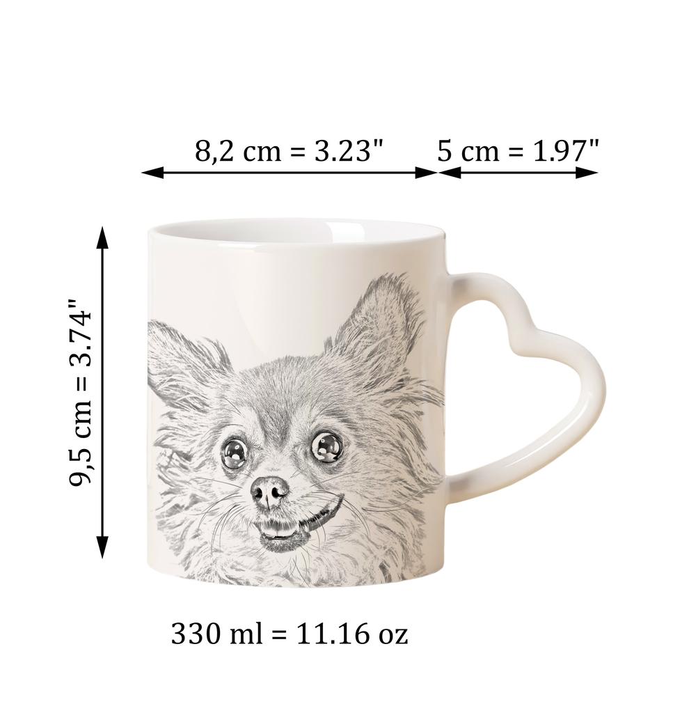 Chihuahua Long-haired - Cup with a Dog, Adorable Cup with a Heart-shaped Handle, Universal Gift from the Art-Dog Brand