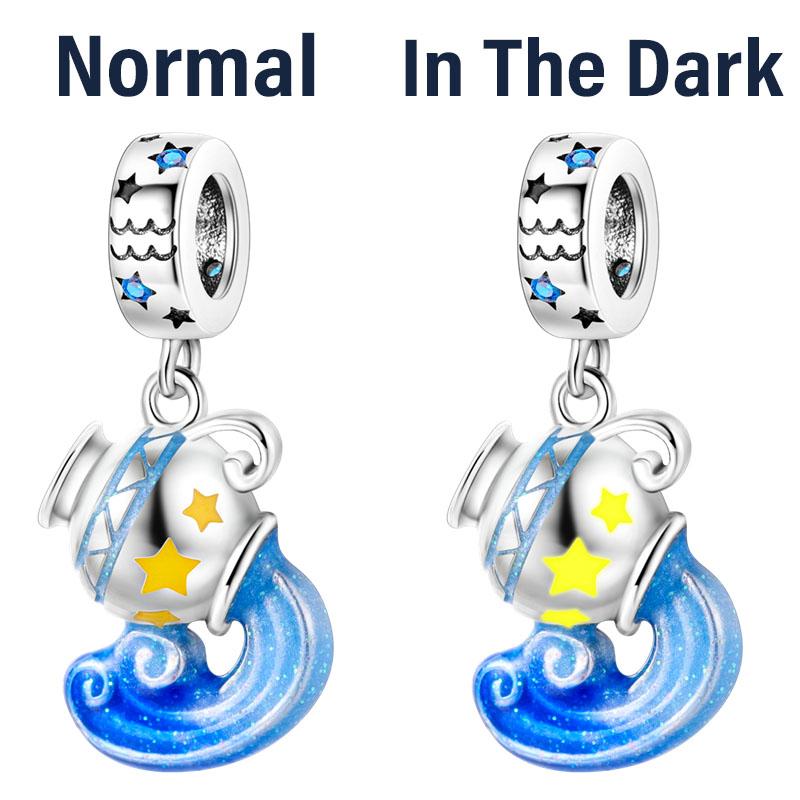 Copper Charms Luminous 12 Constellations Pisces Aquarius Aries Pendants Fit Original Pan Bracelet Diy